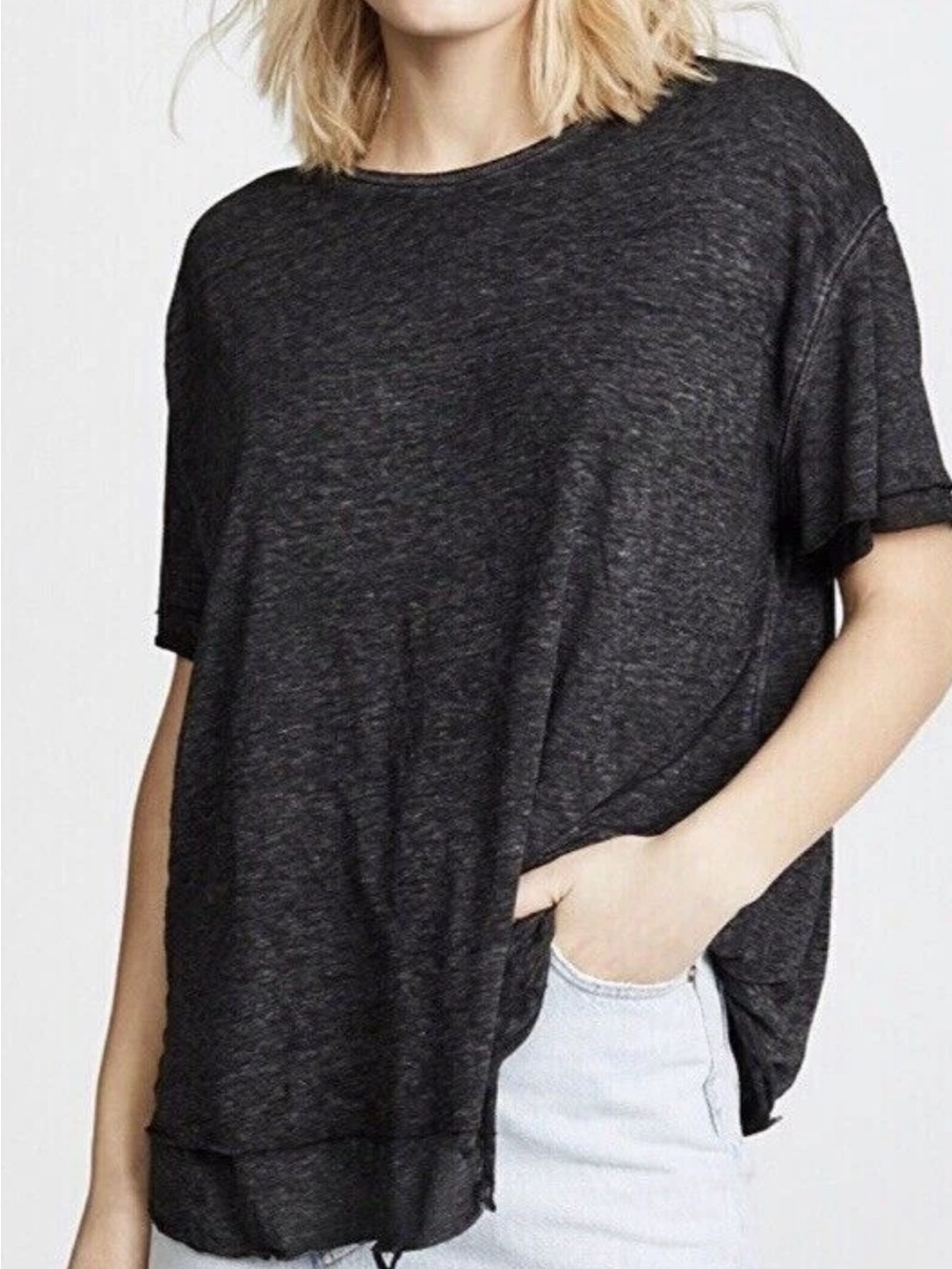 Free People We the Free Women's Cloud 9 Layered Tissue Tee, Shirt. Large. Black